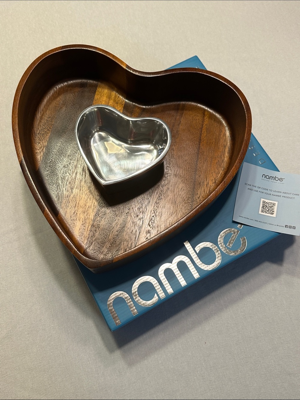 Nambe Heart Wood & Metal Chip and Dip